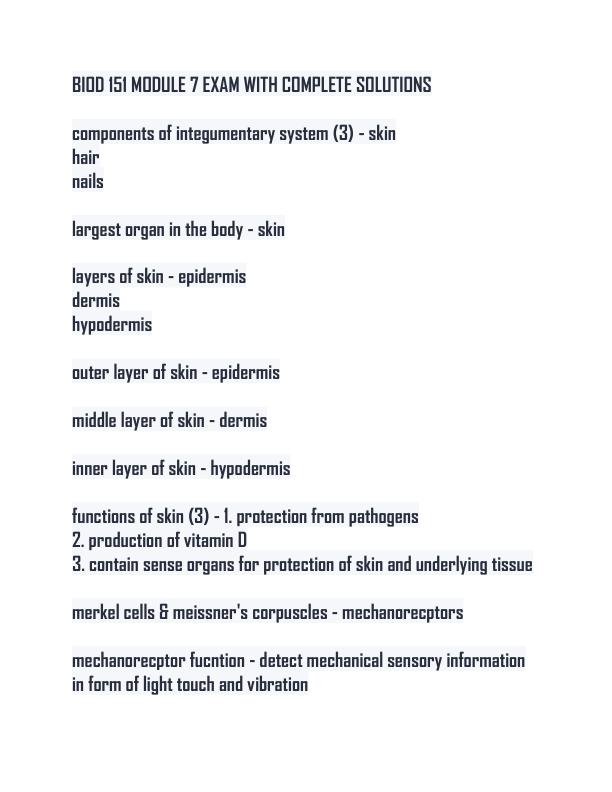 BIOD 151 MODULE 7 EXAM WITH COMPLETE SOLUTIONS
