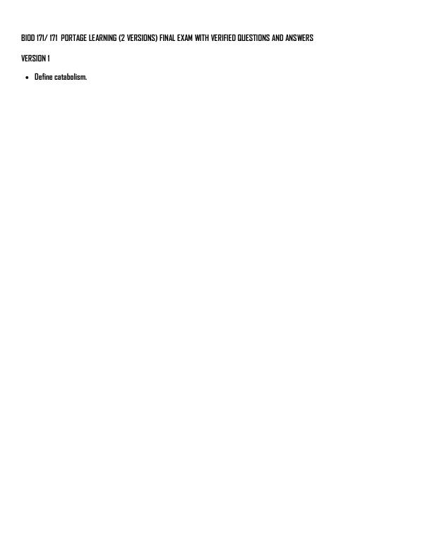 BIOD 171 171  PORTAGE LEARNING (2 VERSIONS) FINAL EXAM WITH VERIFIED QUESTIONS AND ANSWERS