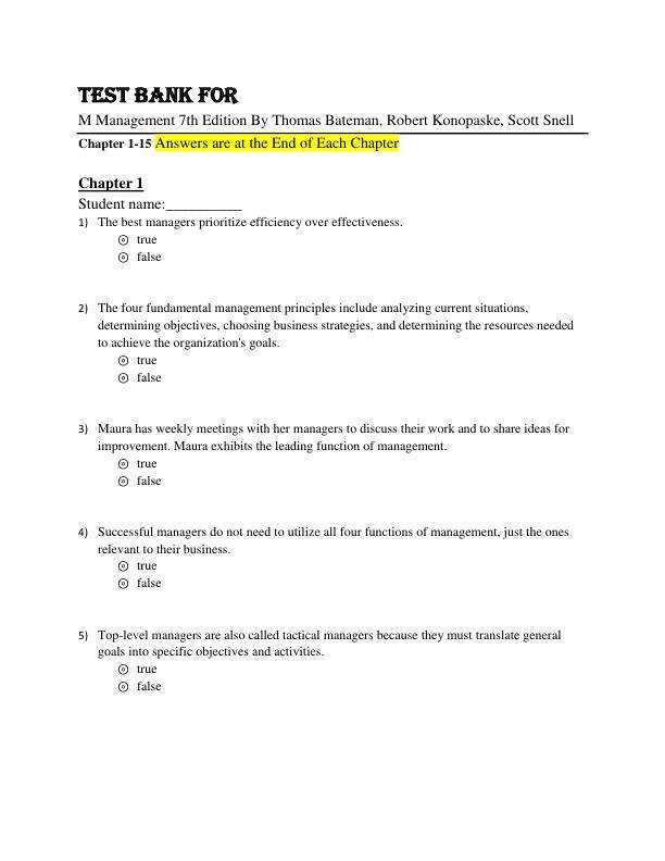 Test Bank For M Management 7th Edition By Thomas Bateman, Robert Konopaske, Scott Snell Chapter 1-15