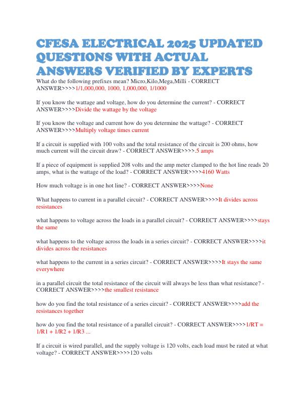 CFESA ELECTRICAL 2025 UPDATED QUESTIONS WITH ACTUAL ANSWERS VERIFIED BY EXPERTS
