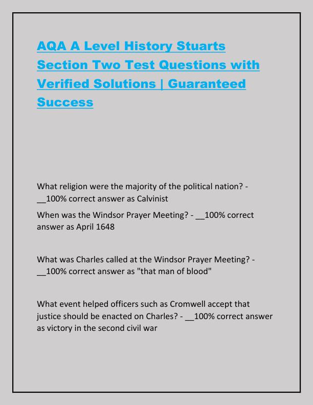 AQA A Level History Stuarts Section Two Test Questions with Verified Solutions