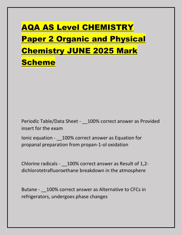 AQA AS Level CHEMISTRY Paper 2 Organic and Physical Chemistry JUNE 2025 Mark Scheme