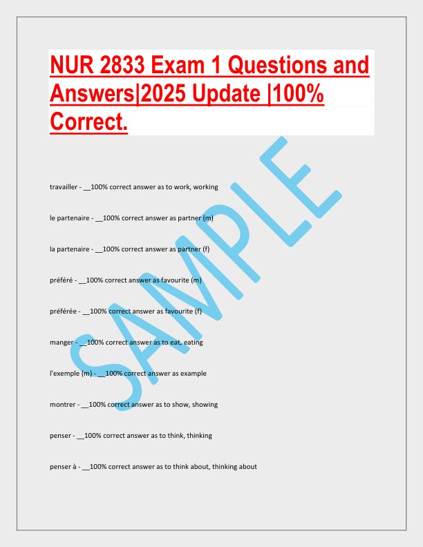 NUR 2833 Exam 1 Questions and Answers