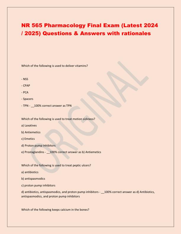 NR 565 Pharmacology Final Exam