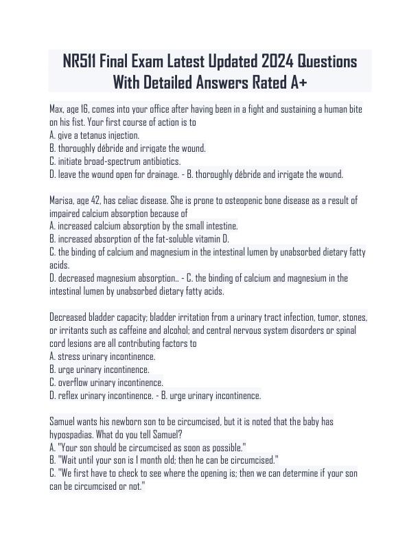 NR511 Final Exam Latest Updated 2024 Questions With Detailed Answers Rated A+