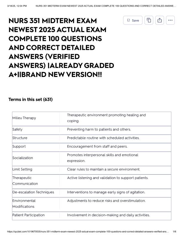 NURS 351 MIDTERM EXAM NEWEST