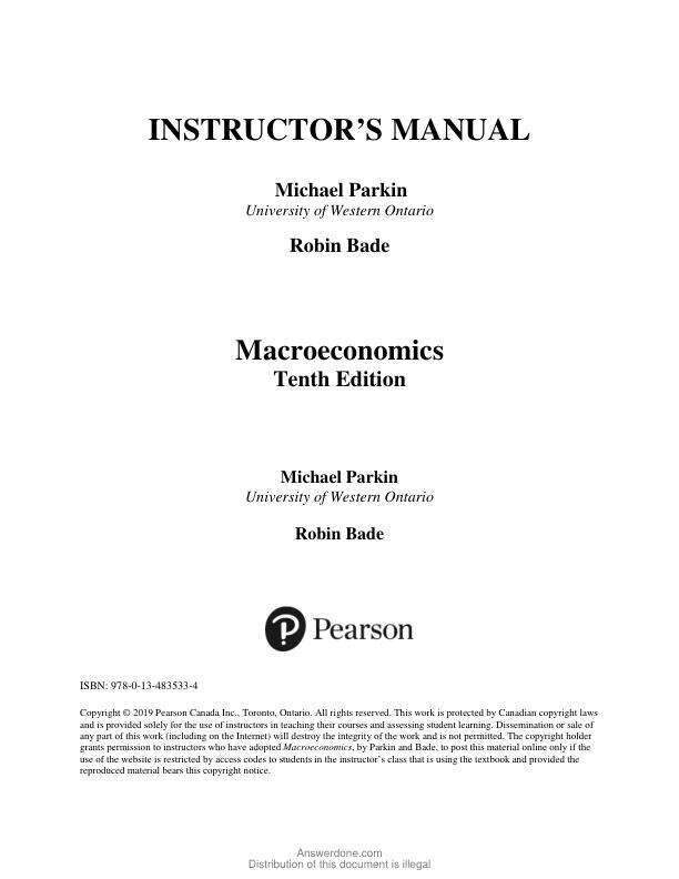 Instructor Manual For Macroeconomics Canada in the Global Environment, 10th Edition by Michael Parkin, Robin Bade Chapter 1-15