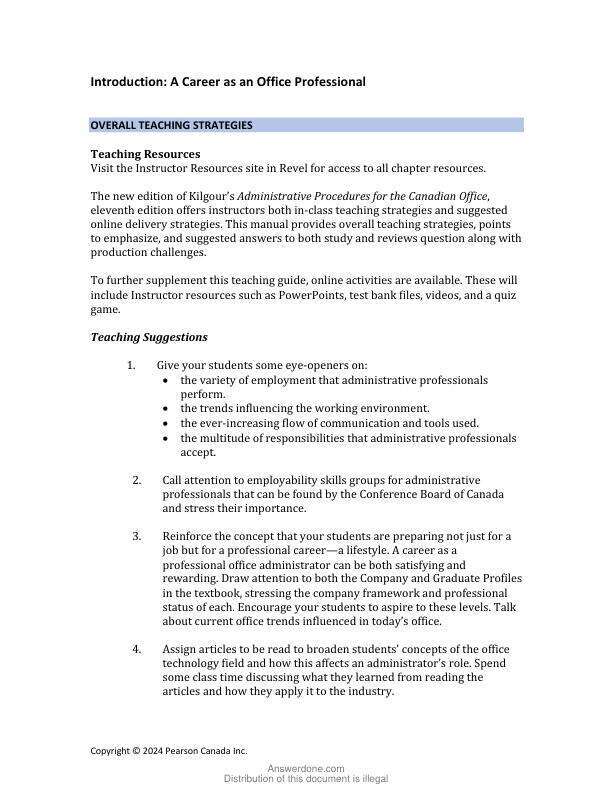 Solution Manual For Administrative Procedures for the Canadian Office, Canadian Edition, 11th Edition by Lauralee Kilgour, Edward Kilgour, Marie Rutherford, Sharon C. Burton, Nelda J. Shelton Chapter 1-16