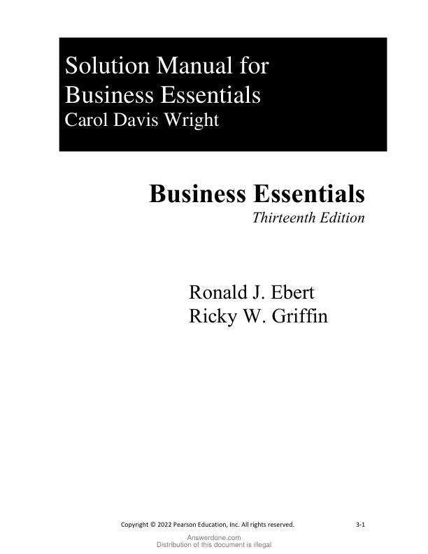 Solution Manual For Business Essentials,13th Edition by Ronald J. Ebert, Ricky W. Griffin Chapter 1-17