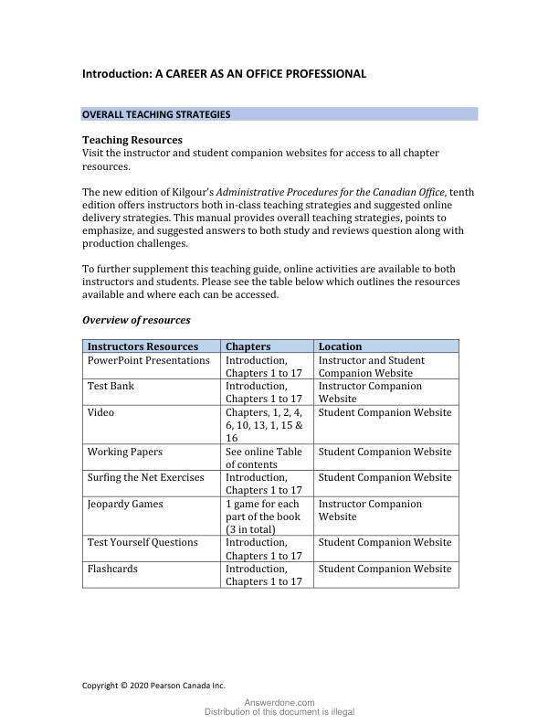 Solution Manual For Administrative Procedures for the Canadian Office, 10th Edition by Lauralee Kilgour, Edward Kilgour, Marie Rutherford, Sharon C. Burton, Nelda J. Shelton Chapter 1-17