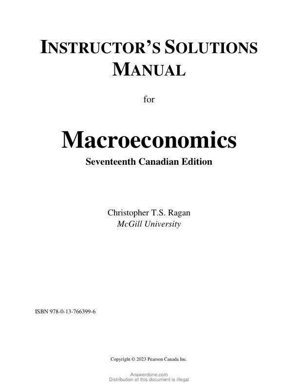 Solution Manual For Macroeconomics, 17th Edition by Christopher T.S. Ragan Chapter 1-19