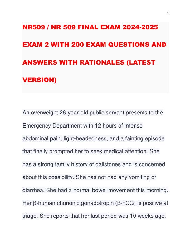 NR509 NR 509 FINAL EXAM 2024-2025 EXAM 2 WITH 200 EXAM QUESTIONS AND ANSWERS WITH RATIONALES (LATEST VERSION)