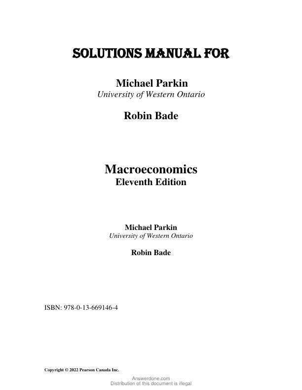 Solution Manual For Macroeconomics Canada in the Global Environment, 11th Edition by Michael Parkin, Robin Bade Chapter 1-15