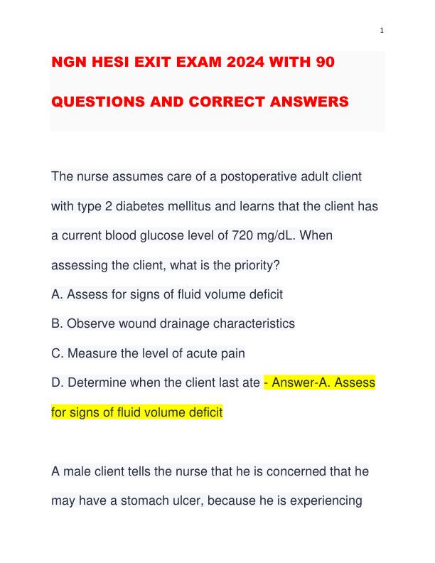 NGN HESI EXIT EXAM 2024 WITH 90 QUESTIONS AND CORRECT ANSWERS