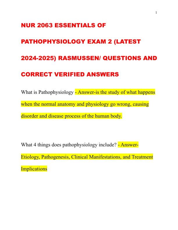 NUR 2063 ESSENTIALS OF PATHOPHYSIOLOGY