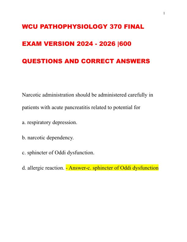 WCU PATHOPHYSIOLOGY 370 FINAL