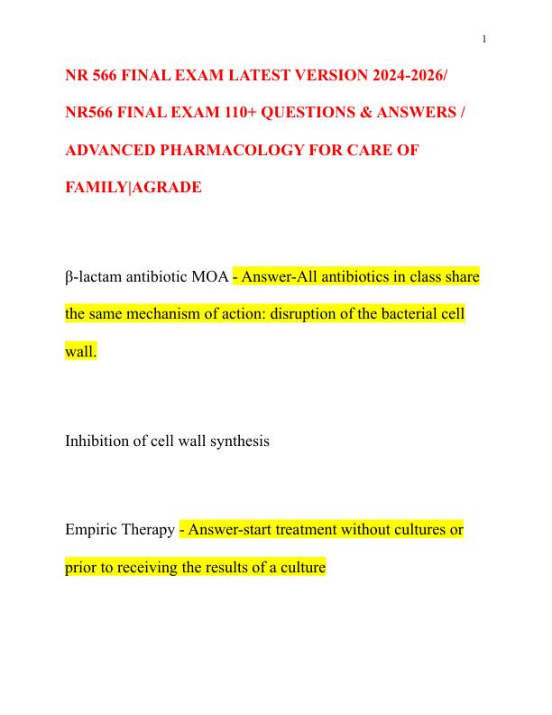 NR 566 FINAL EXAM LATEST VERSION