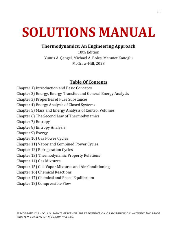 Solution Manual For Thermodynamics An Engineering Approach 10th Edition by Cengel Chapter (1-18)...