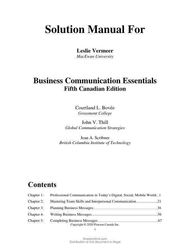 Solution Manual For Business Communication Essentials, 5th Edition by Courtland L. Bovee, John V. Thill, Jean A. Scribner Chapter 1-14