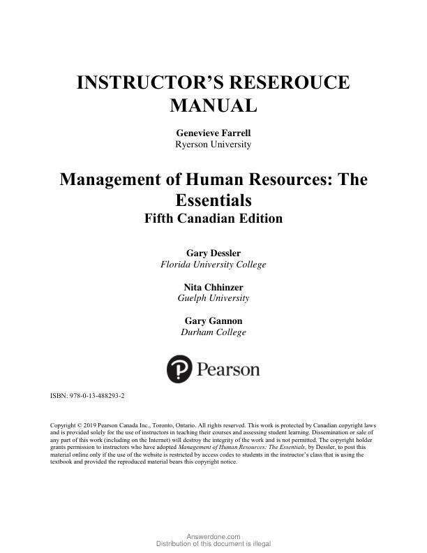Solution Manual For Management of Human Resources The Essentials, 5th Edition by Gary Dessler, Nita Chhinzer, Gary L. Gannon