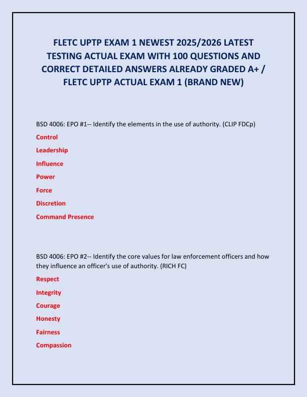 FLETC UPTP EXAM 1 NEWEST 2025