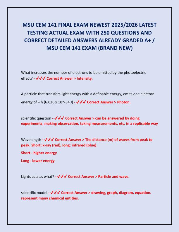MSU CEM 141 FINAL EXAM NEWEST 2025