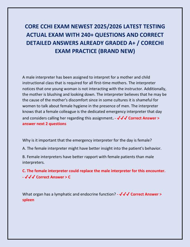 CORE CCHI EXAM NEWEST 2025