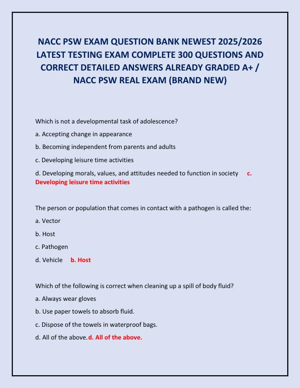 NACC PSW EXAM QUESTION BANK NEWEST 2025