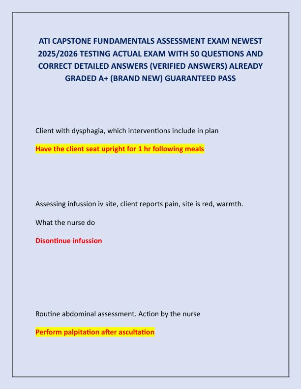 ATI CAPSTONE FUNDAMENTALS ASSESSMENT EXAM NEWEST 2025