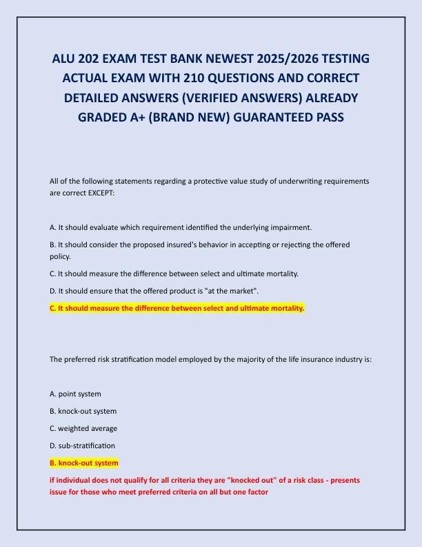 ALU 202 EXAM TEST BANK NEWEST 2025