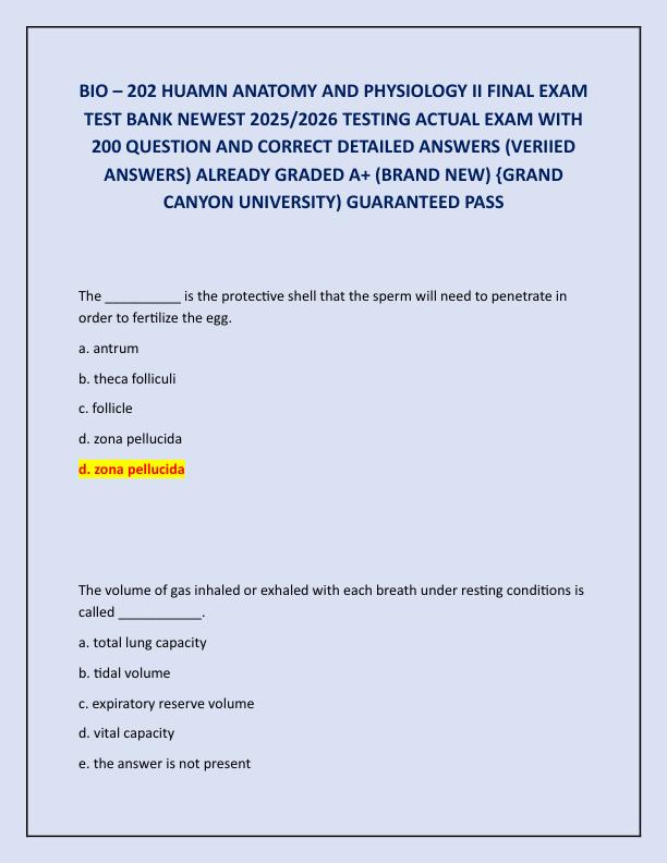 BIO- 202 HUMAN ANATOMY AND HYSIOLOGY II FINAL EXAM