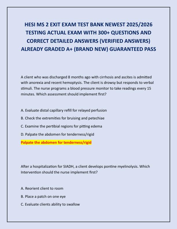 HESI MS 2 EXIT EXAM TEST BANK NEWEST 2025