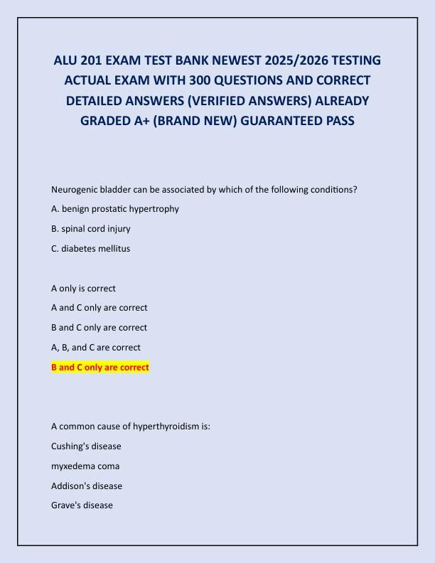 ALU 201 EXAM TEST BANK NEWEST 2025