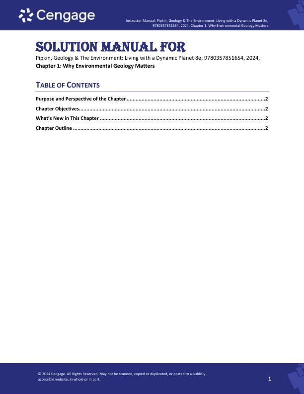 Solution Manual For Geology and the Environment Living with a Dynamic Planet 8th Edition by Paul Bierman, Richard Hazlett, Dee D. Trent Chapter 1-12