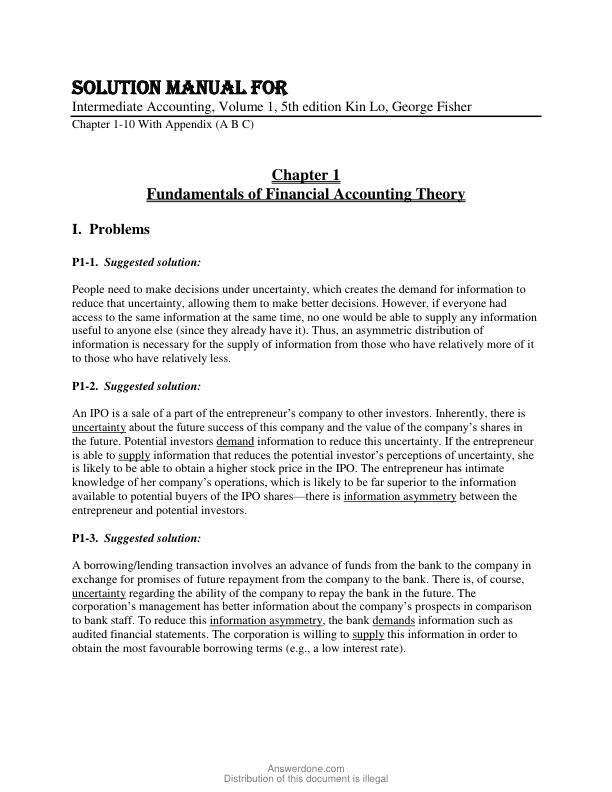 Solution Manual For Intermediate Accounting, Volume 1, 5th Edition by Kin Lo, George Fisher Chapter 1-10 With Appendix(A B C)