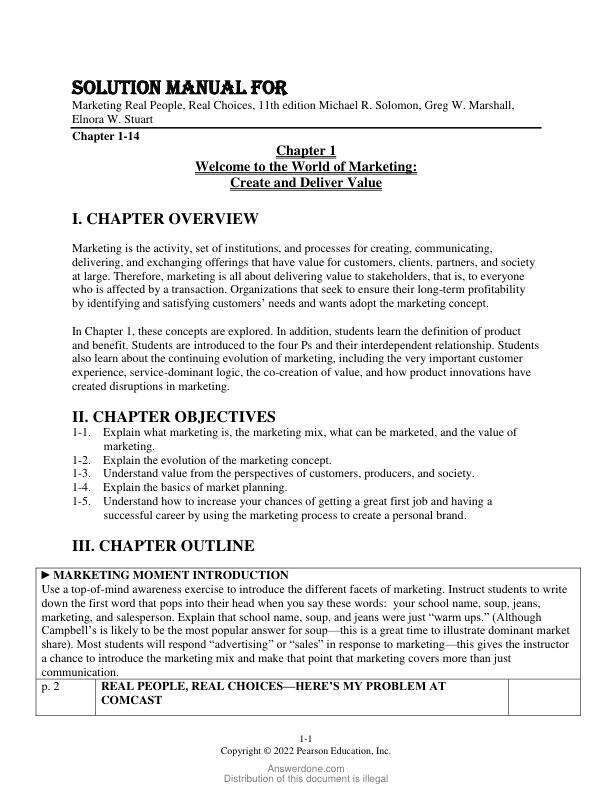 Solution Manual For Marketing Real People, Real Choices, 11th Edition by Michael R. Solomon, Greg W. Marshall, Elnora W. Stuart Chapter 1-14