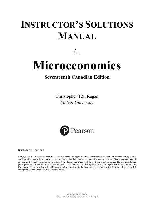 Solution Manual For Microeconomics, 17th Edition by Christopher T.S. Ragan Chapter 1-20