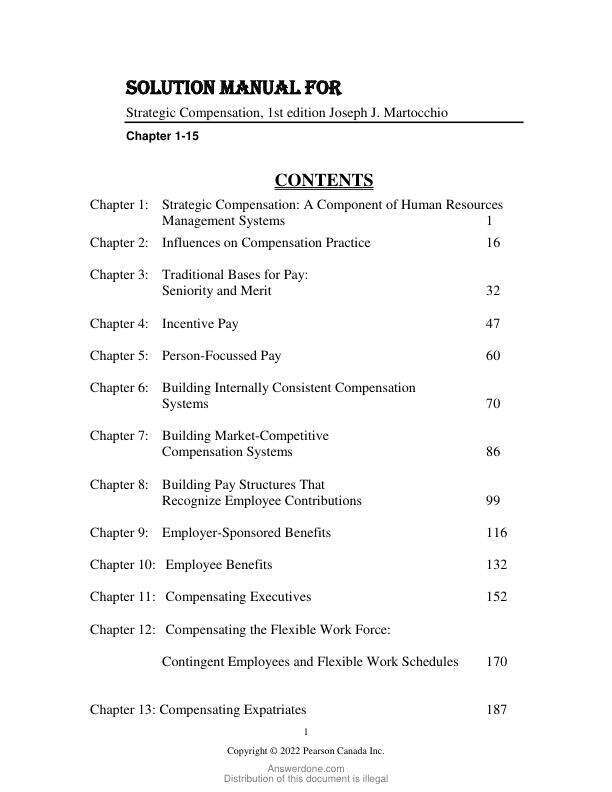 Solution Manual For Strategic Compensation, 1st Edition by Joseph J. Martocchio Chapter 1-15