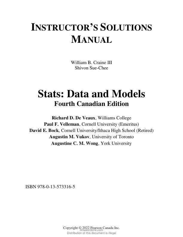 Solution Manual For Stats Data and Models, Canadian Edition, 4th Edition by Richard D. De Veaux, Paul F. Velleman, David E. Bock, Augustin M. Vukov, Augustine Wong Chapter 1-29