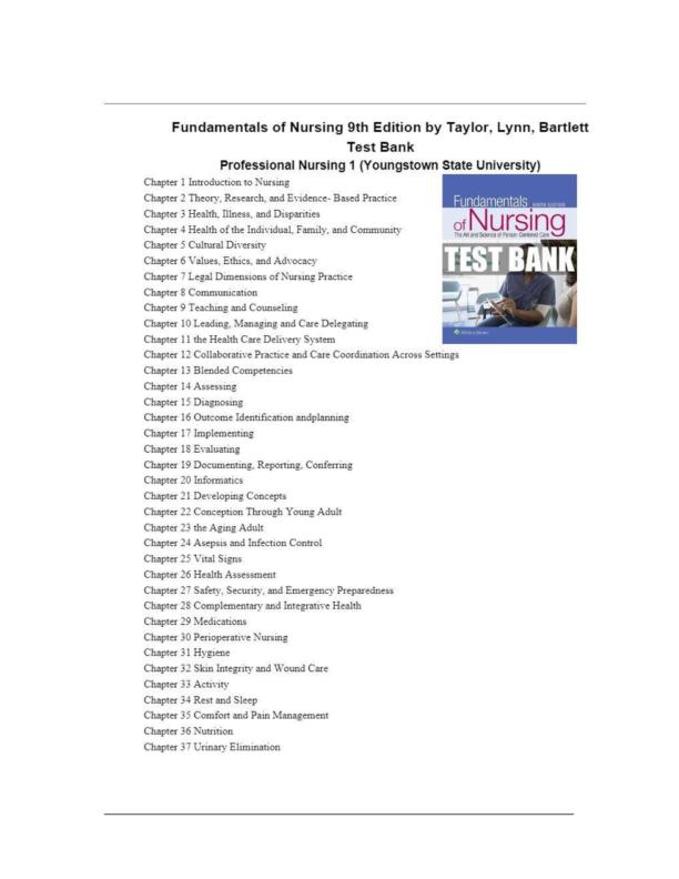 Fundamentals of Nursing 9th Edition  by Taylor, Lynn, Bartlett Test Bank