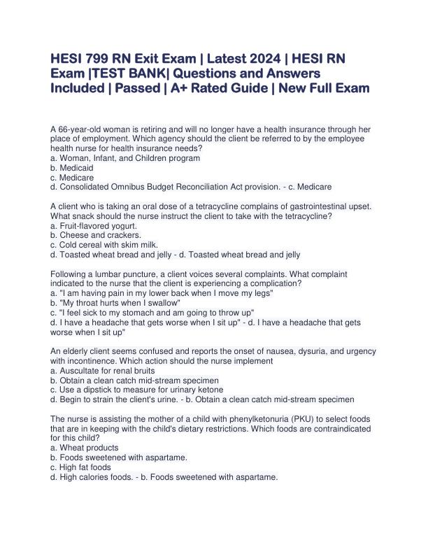 HESI 799 RN Exit Exam questions and answers