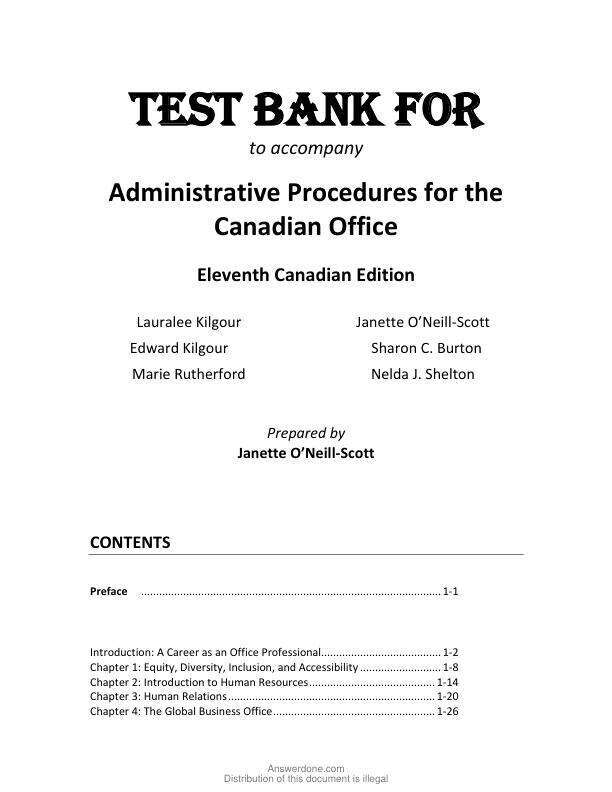 Test Bank For Administrative Procedures for the Canadian Office, Canadian Edition, 11th Edition by Lauralee Kilgour, Edward Kilgour, Marie Rutherford, Sharon C. Burton, Nelda J. Shelton Chapter 1-16