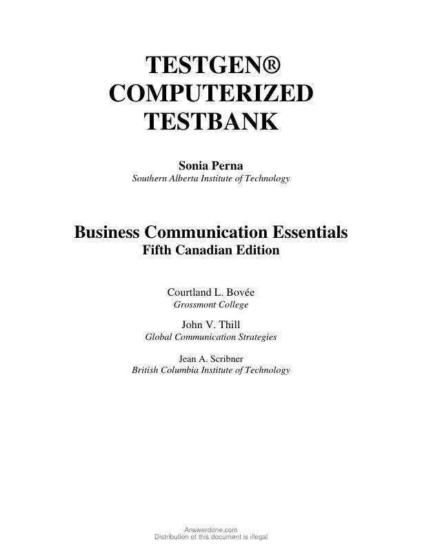 Test Bank For Business Communication Essentials, 5th Edition by Courtland L. Bovee, John V. Thill, Jean A. Scribner Chapter 1-14