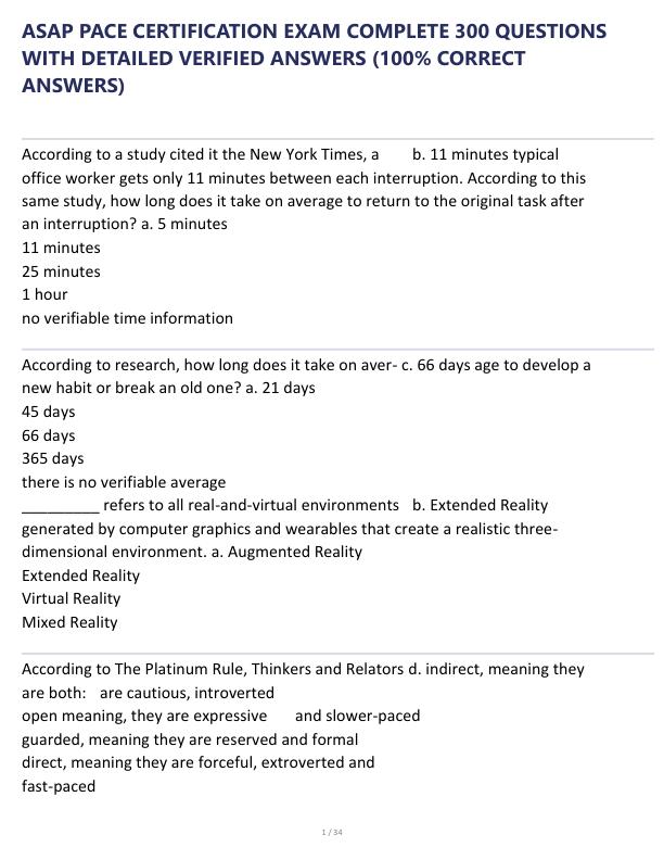 ASAP PACE CERTIFICATION EXAM COMPLETE 300 QUESTIONS WITH DETAILED VERIFIED ANSWERS (100% CORRECT ANSWERS)