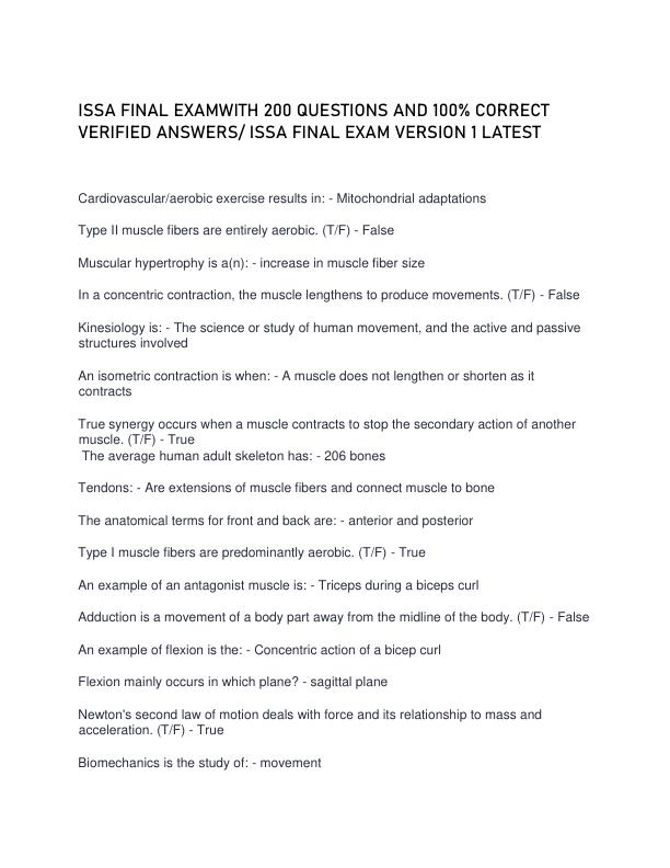 ISSA FINAL EXAMWITH 200 QUESTIONS AND answers verified graded