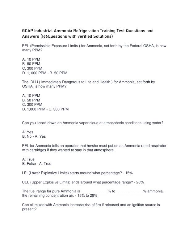 GCAP Industrial Ammonia Refrigeration Training Test Questions an