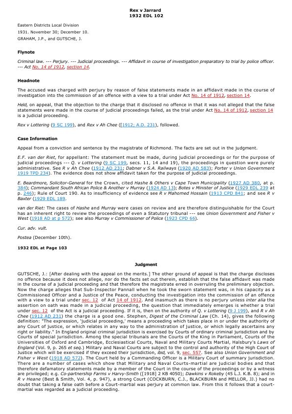 Rex v Jarrard 1932 EDL 102
