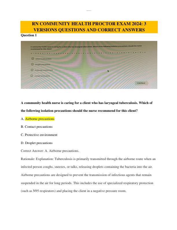 RN COMMUNITY HEALTH PROCTOR EXAM 2024 3 VERSIONS QUESTIONS AND CORRECT ANSWERS