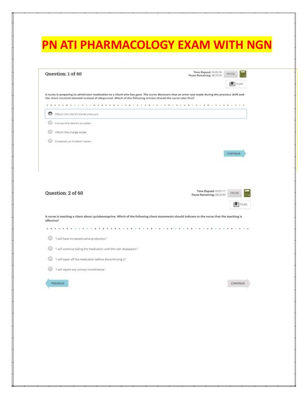PN ATI PHARMACOLOGY EXAM WITH NGN