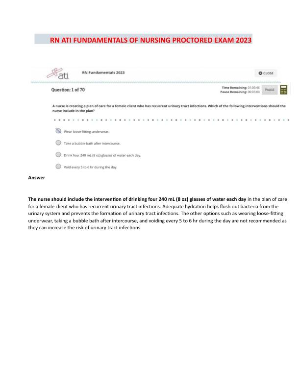 RN ATI FUNDAMENTALS PROCTORED EXAM 2023 (70 Questions& answers)